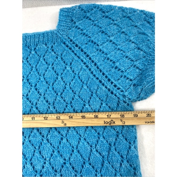 Vintage 70's‎ Handmade Knitted Dress Womens Medium Turquoise Blue Midi - Picture 4 of 8